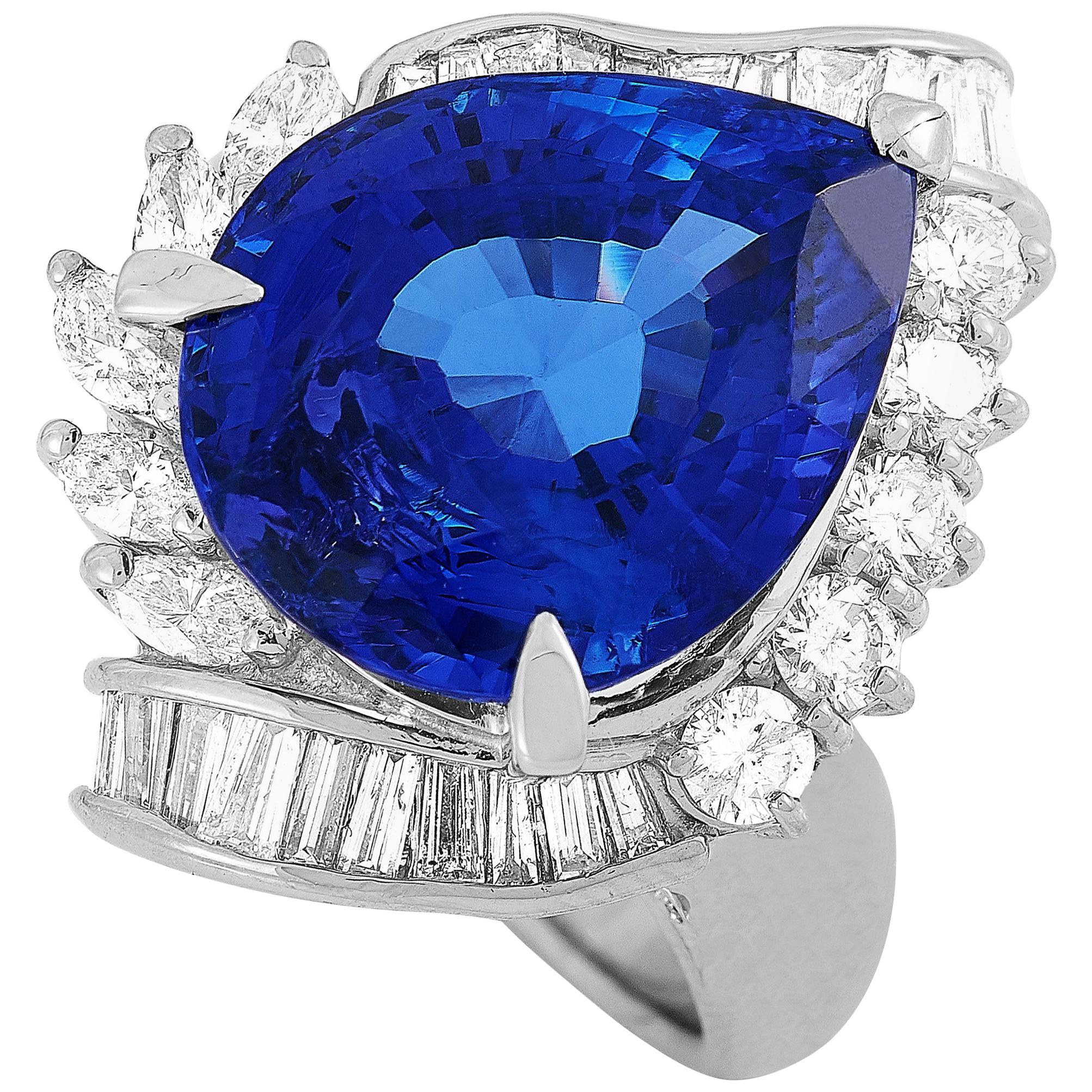 LB Exclusive Platinum 2.10 Carat Diamond and Tanzanite Ring