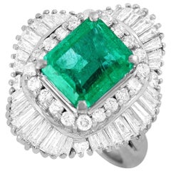 LB Exclusive Platinum 2.25 Carat Diamond and Emerald Ring