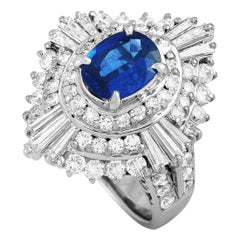 LB Exclusive Platinum 2.41 ct Round and Tapered Baguette Diamonds and Sapphire