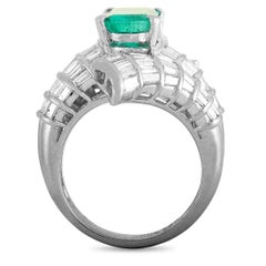 LB Exclusive Platinum 2.45 Carat Baguette and Marquise Diamonds and Emerald Ring