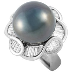 LB Exclusive Platinum 2.46 Carat Baguette Diamond and Pearl Ring