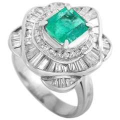 LB Exclusive Platinum 2.58 Carat Diamond and Emerald Ring