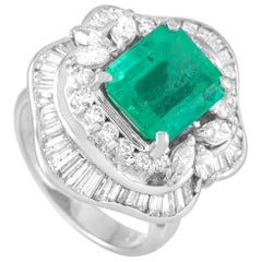 LB Exclusive Platinum 2.59 Carat Diamond and Emerald Ring
