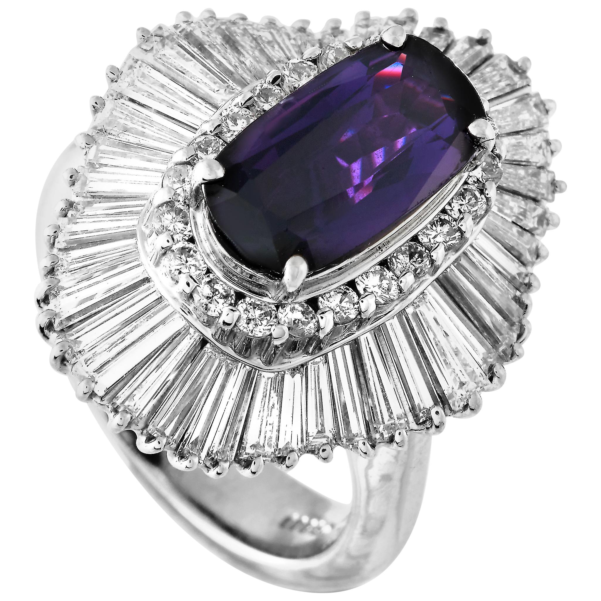 LB Exclusive Platinum 2.62 Carat Diamond and Purple Sapphire Ring