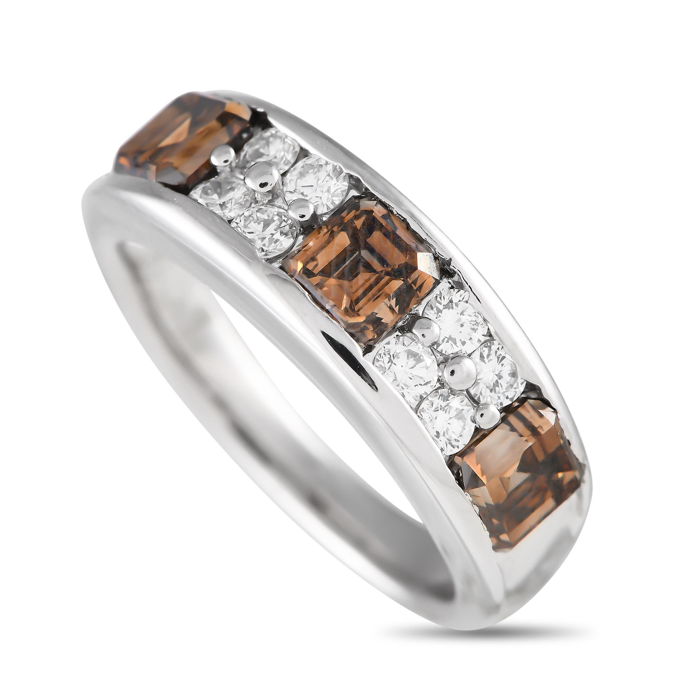 LB Exclusive Platinum 2.69ct White and Cognac Diamond Ring In Excellent Condition In Southampton, PA