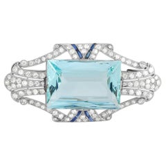 LB Exclusive Platinum 2.70 Ct Diamond, Aquamarine, and Sapphire Brooch