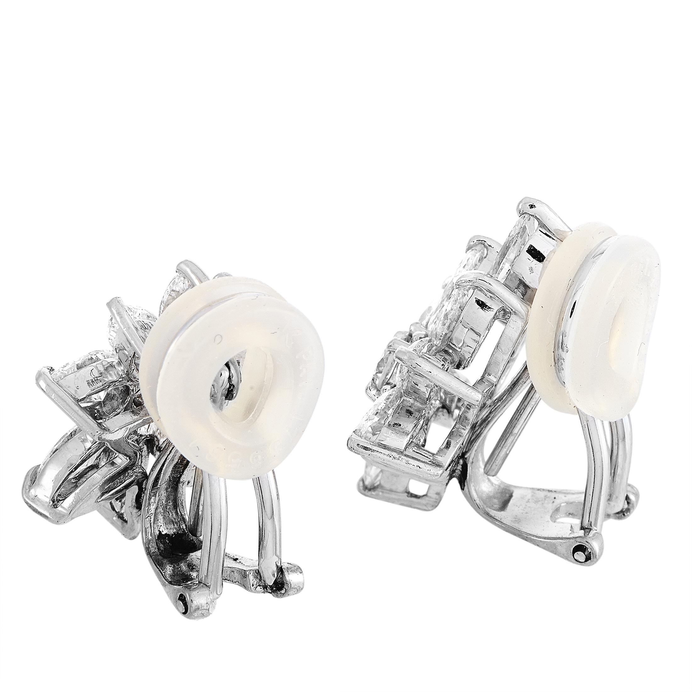 These LB Exclusive earrings are crafted from platinum and each weighs 4.05 grams, measuring 0.75” in length and 0.65” in width. The earrings are set with diamonds that boast G-H color and VS1 clarity and amount to 2.76 carats.

The pair is offered