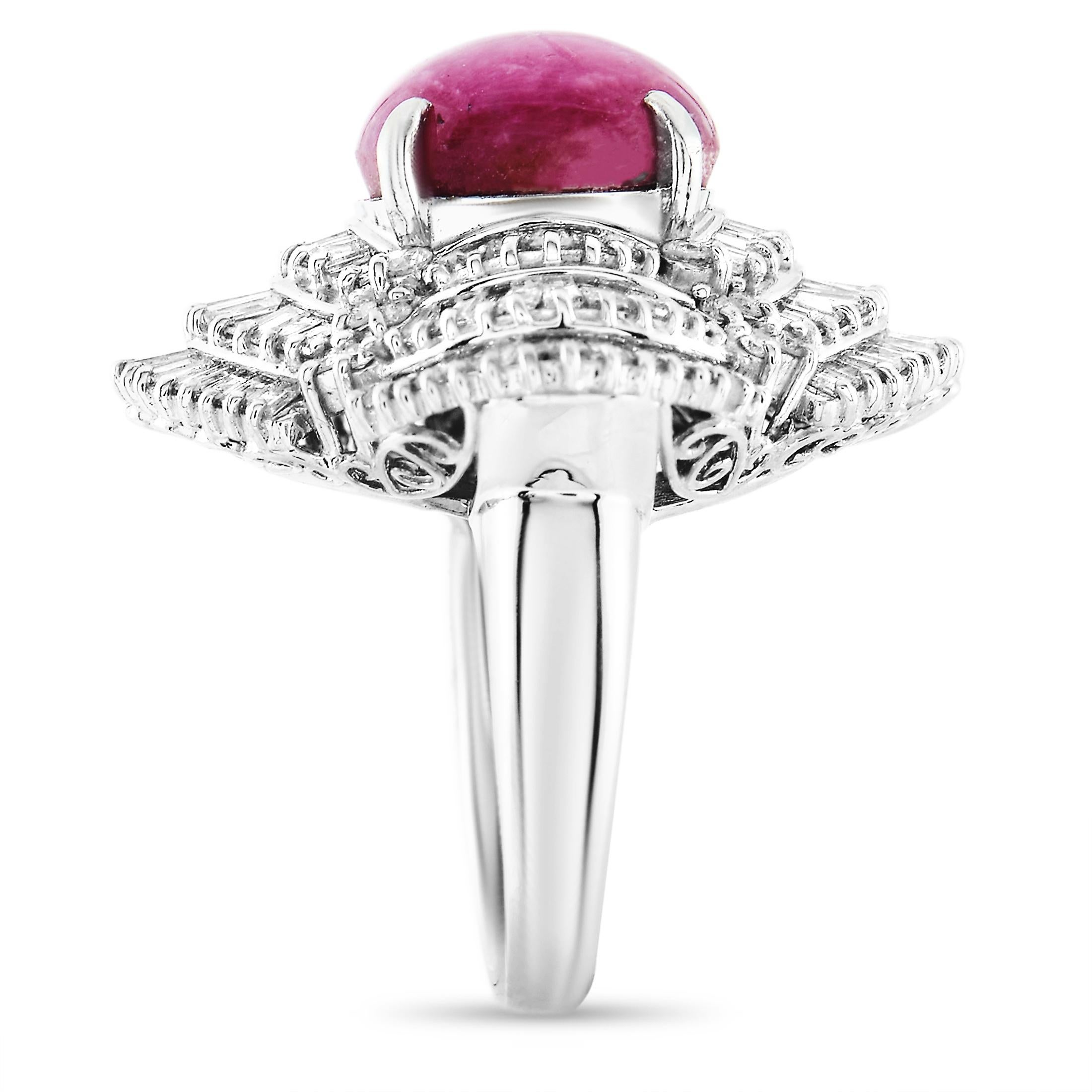 Baguette Cut LB Exclusive Platinum 4.10 Carat Diamond and Ruby Ring