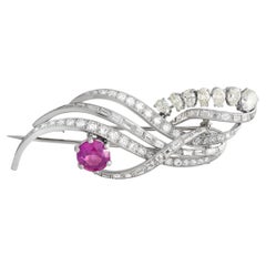 LB Exclusive Platinum 5.00 Ct Diamonds and Pink Sapphire Brooch