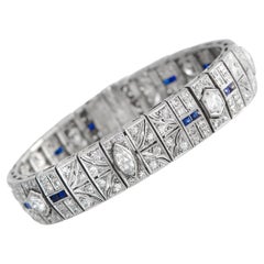 LB Exclusive Platinum 6.25 Ct Diamonds and Sapphire Art Deco Bracelet