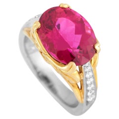 LB Exclusive Platinum and 18K Yellow Gold 0.18 ct Diamond and Rubelite Ring