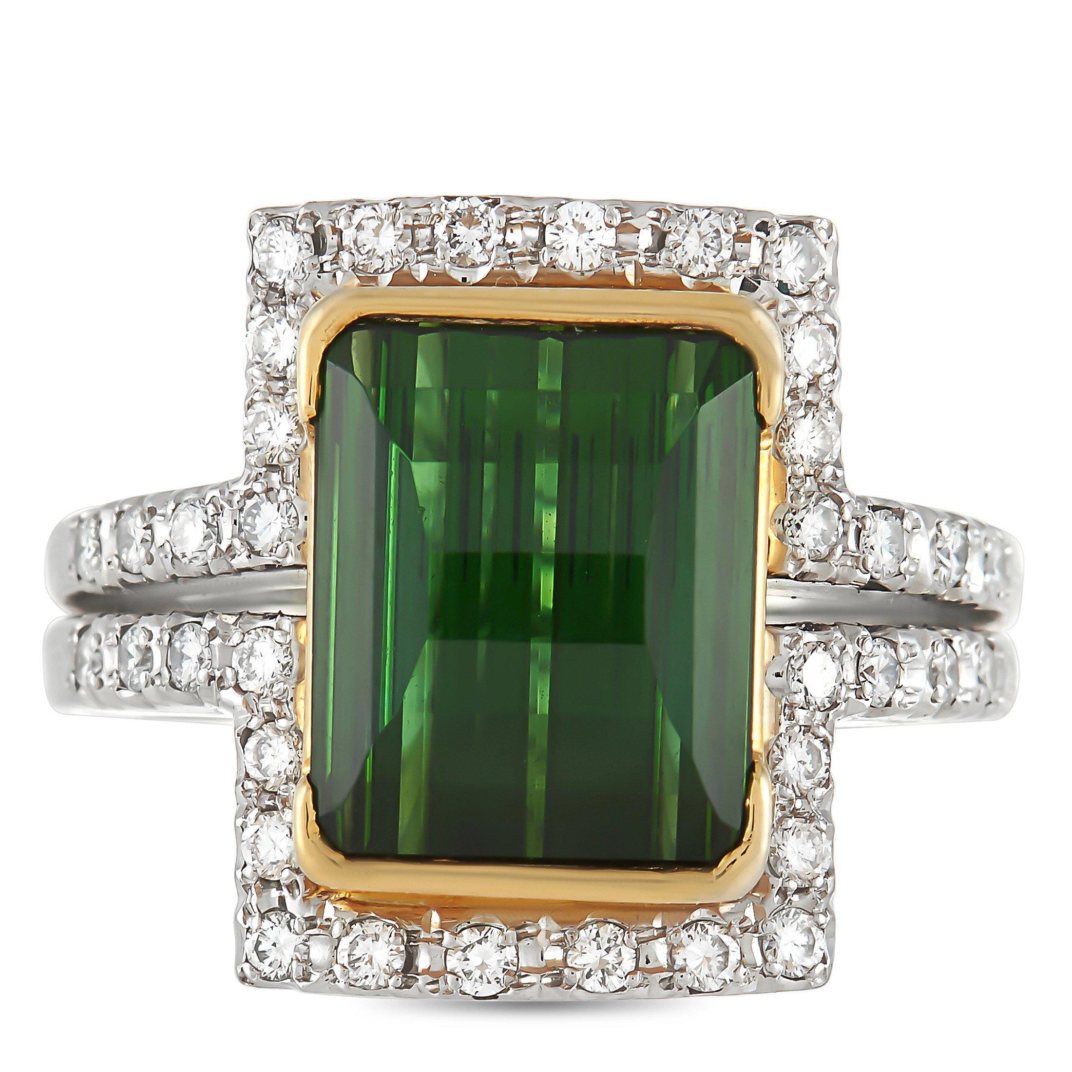 LB Exclusive Platinum and 18K Yellow Gold 0.45 Ct Diamond and 7.18 Ct Tourmaline In Excellent Condition In Southampton, PA