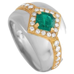 LB Exclusive Platinum and 18K Yellow Gold 0.47 Ct Diamond and Emerald Ring