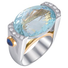 LB Exclusive Platinum and 18K Yellow Gold 0.61 Ct Diamond and Aquamarine Ring