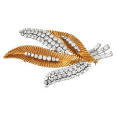 LB Exclusive Platinum and 18K Yellow Gold 6.90 Ct Diamond Feather Brooch