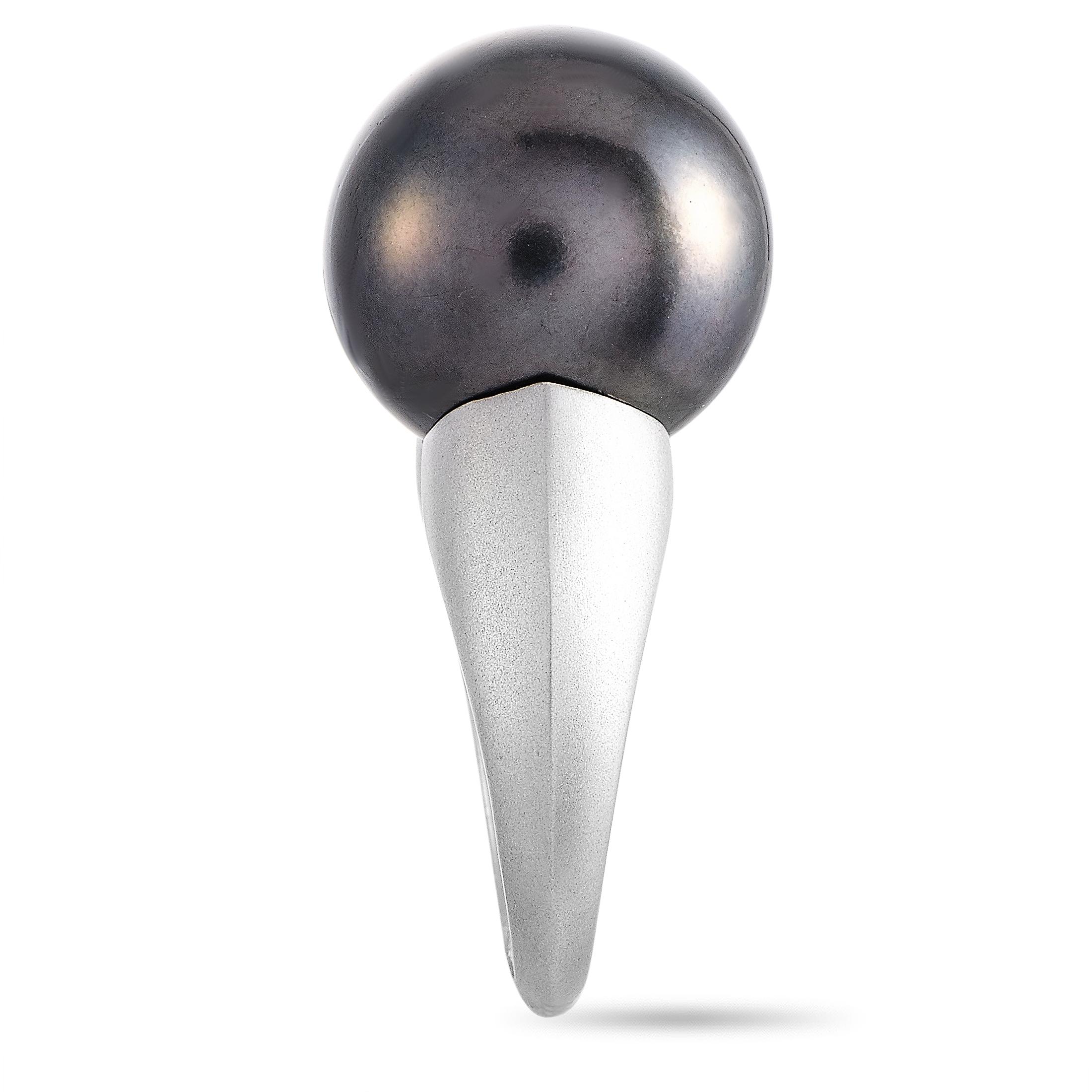 LB Exclusive Platinum and Tahitian Pearl Ring In Excellent Condition In Southampton, PA