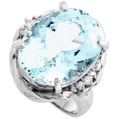 LB Exclusive Platinum Diamond and Aquamarine Oval Ring