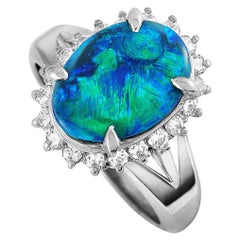 LB Exclusive Platinum Diamond and Opal Oval Ring