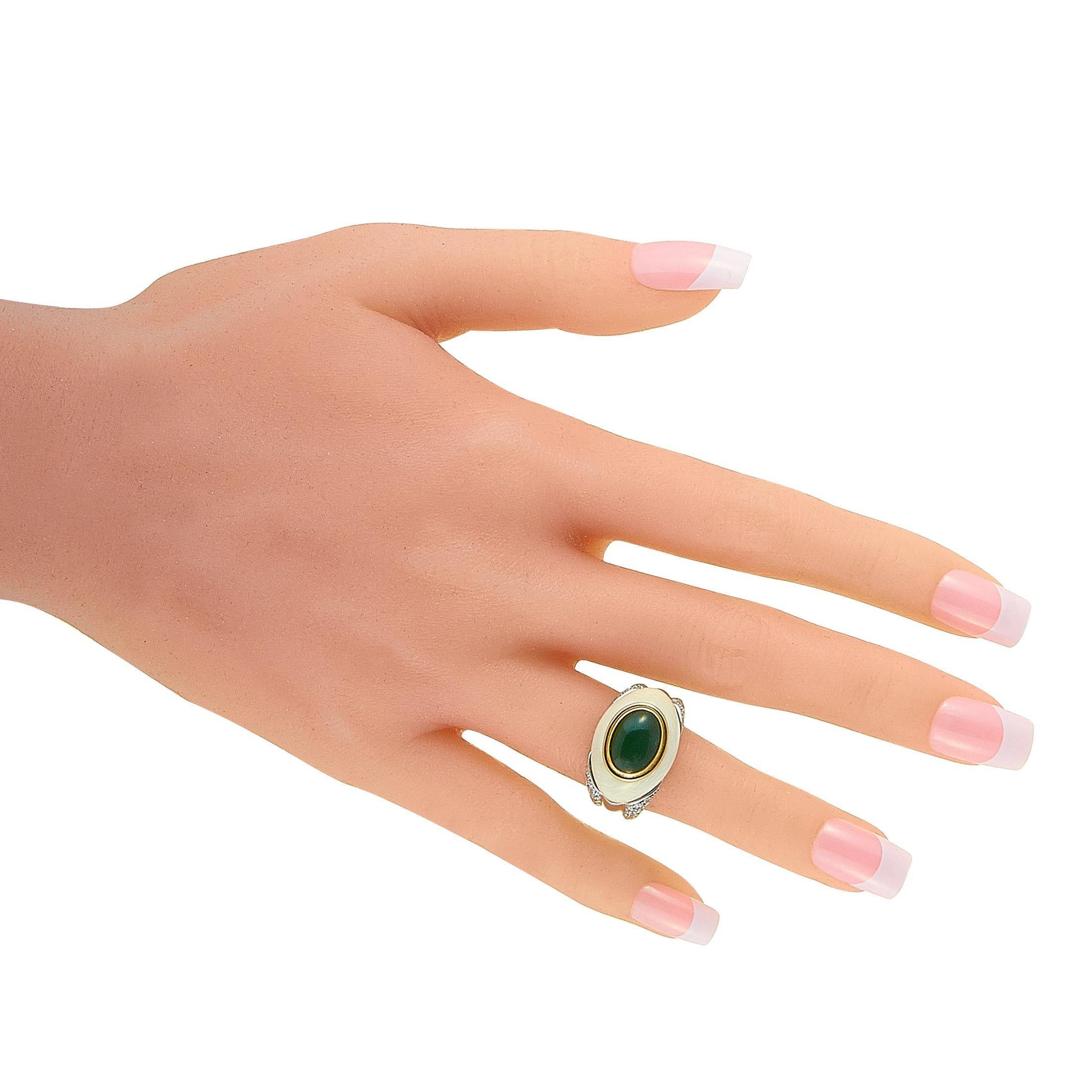 Women's LB Exclusive Platinum Diamond, White Coral and Jade Ring