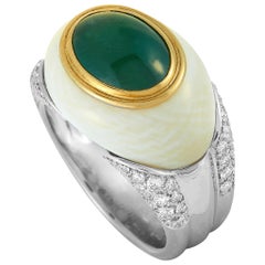 LB Exclusive Platinum Diamond, White Coral and Jade Ring