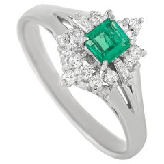 LB Exclusive Platinum Ring 0.19 Ct Diamond and Emerald Ring