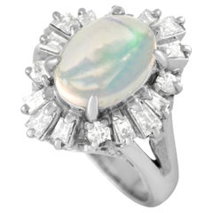 LB Exclusive Platinum Ring 0.69 Ct Diamond and Opal Ring