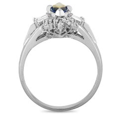 LB Exclusive Platinum Round and Tapered Baguette Diamonds and Marquise Sapphire