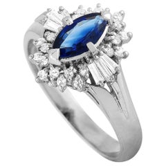 LB Exclusive Platinum Round and Tapered Baguette Diamonds and Marquise Sapphire LB Exclusive Platinum Round and Tapered Baguette Diamonds and Marquise Sapphire