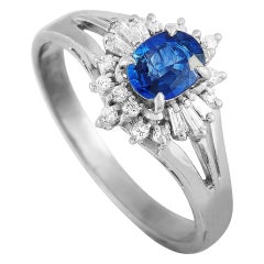 LB Exclusive Platinum Round and Tapered Baguette Diamonds and Oval Sapphire Ring LB Exclusive Platinum Round and Tapered Baguette Diamonds and Oval Sapphire Ring