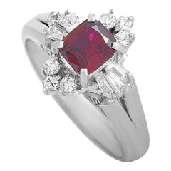 LB Exclusive Platinum Round and Tapered Baguette Diamonds and Ruby Ring