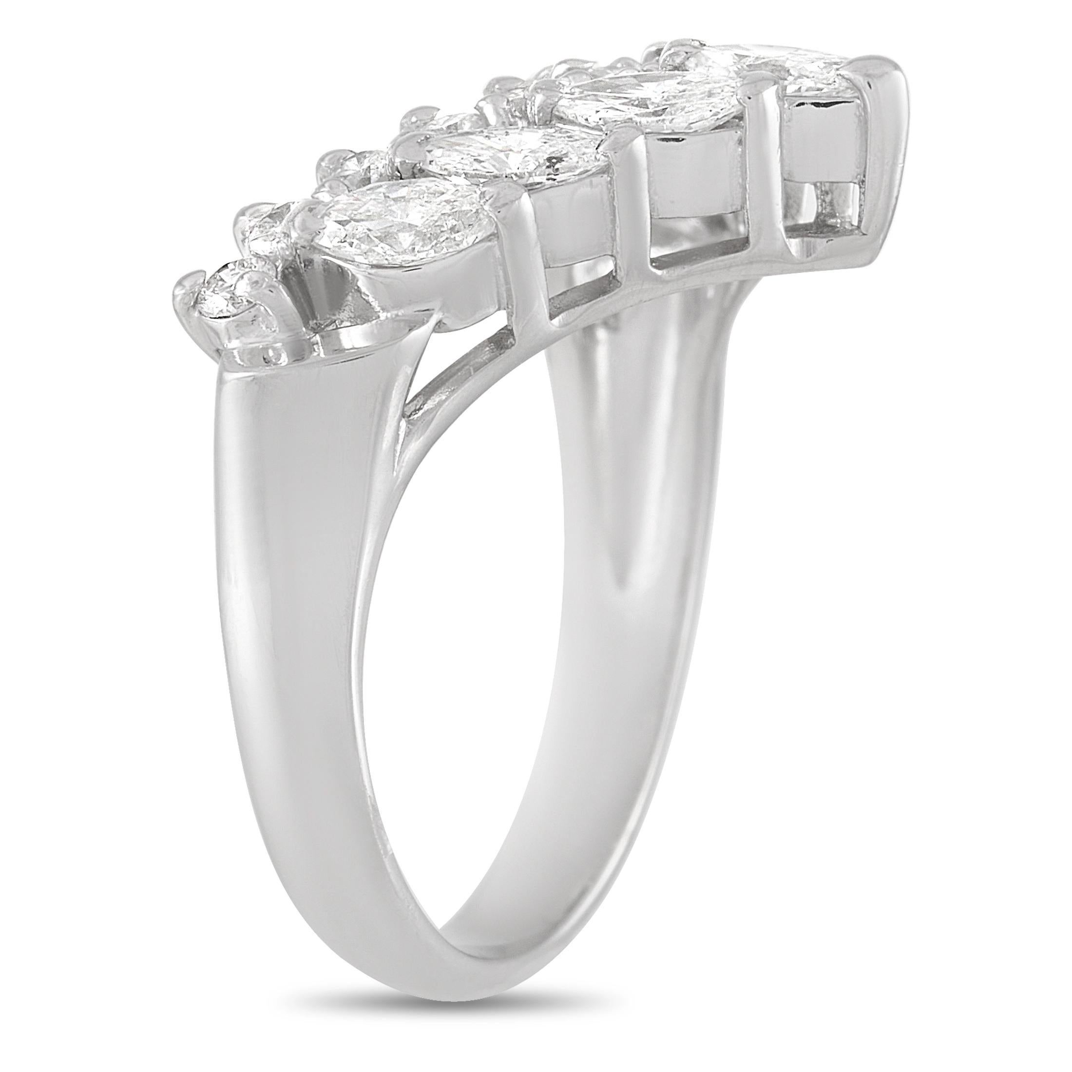 Displaying a sleek profile, the LB Exclusive V-Shaped Platinum 1.20 carat Diamond Ring steals the show with its understated elegance. The V-shaped split shank crafted in platinum is adorned with prong-set diamonds that glisten so delicately. The