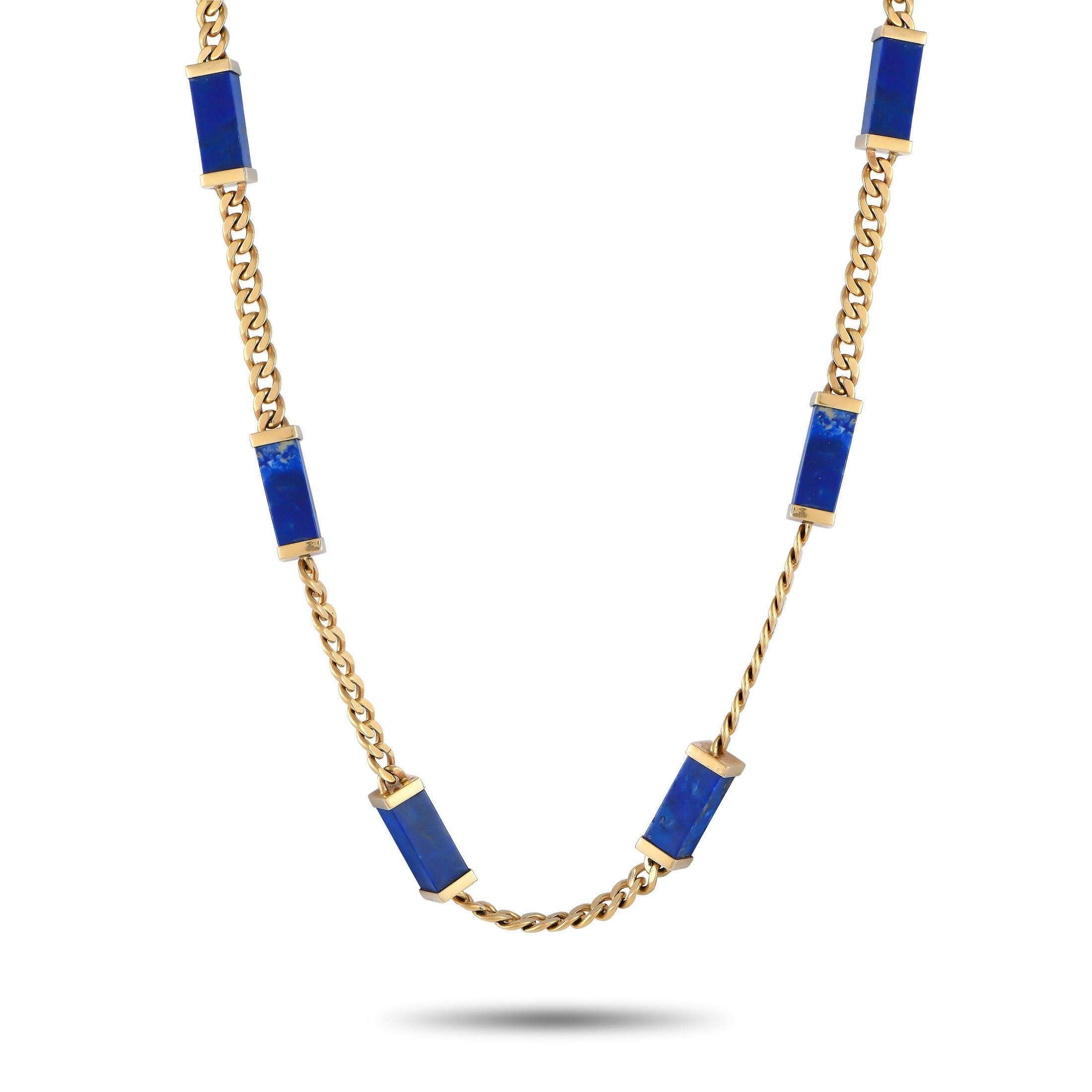 LB Exclusive Vintage 14K Yellow Gold Lapis Necklace In Excellent Condition For Sale In Southampton, PA