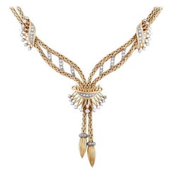 LB Exclusive Vintage 1950's 18K Yellow Gold 1.25 Ct Diamond Necklace