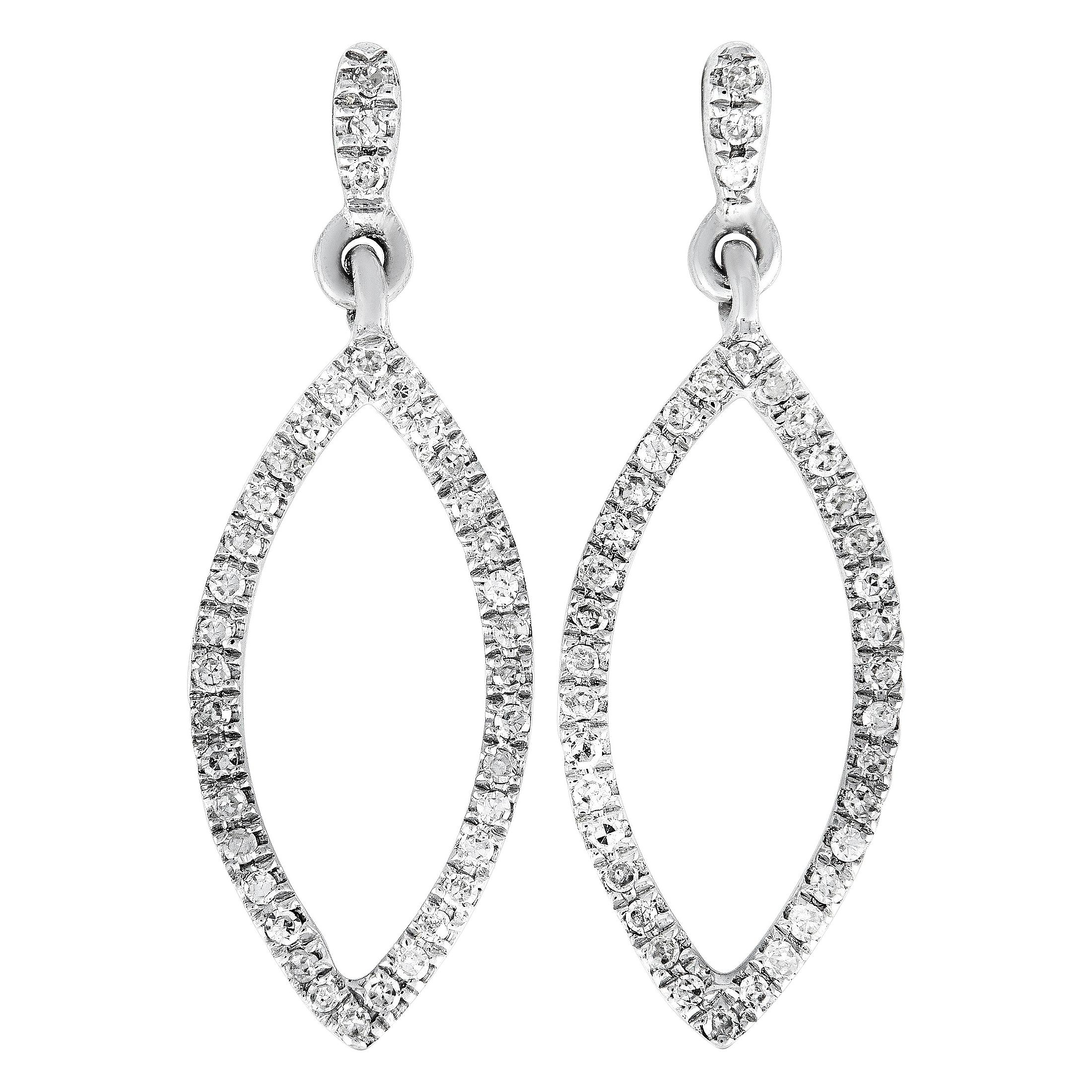 LB Exclusive White Gold .10 Carat VS1 G Color Diamond Marquise Dangle Earrings