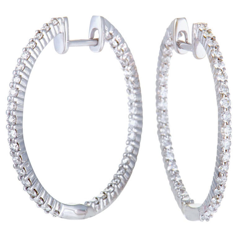 LB Exclusive White Gold 1.00 Carat VS1 G Color Diamond Pave Hoop