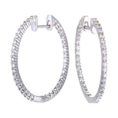LB Exclusive White Gold 1.00 Carat VS1 G Color Diamond Pave Hoop Earrings