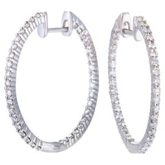 LB Exclusive White Gold 1.00 Carat VS1 G Color Diamond Pave Hoop Earrings