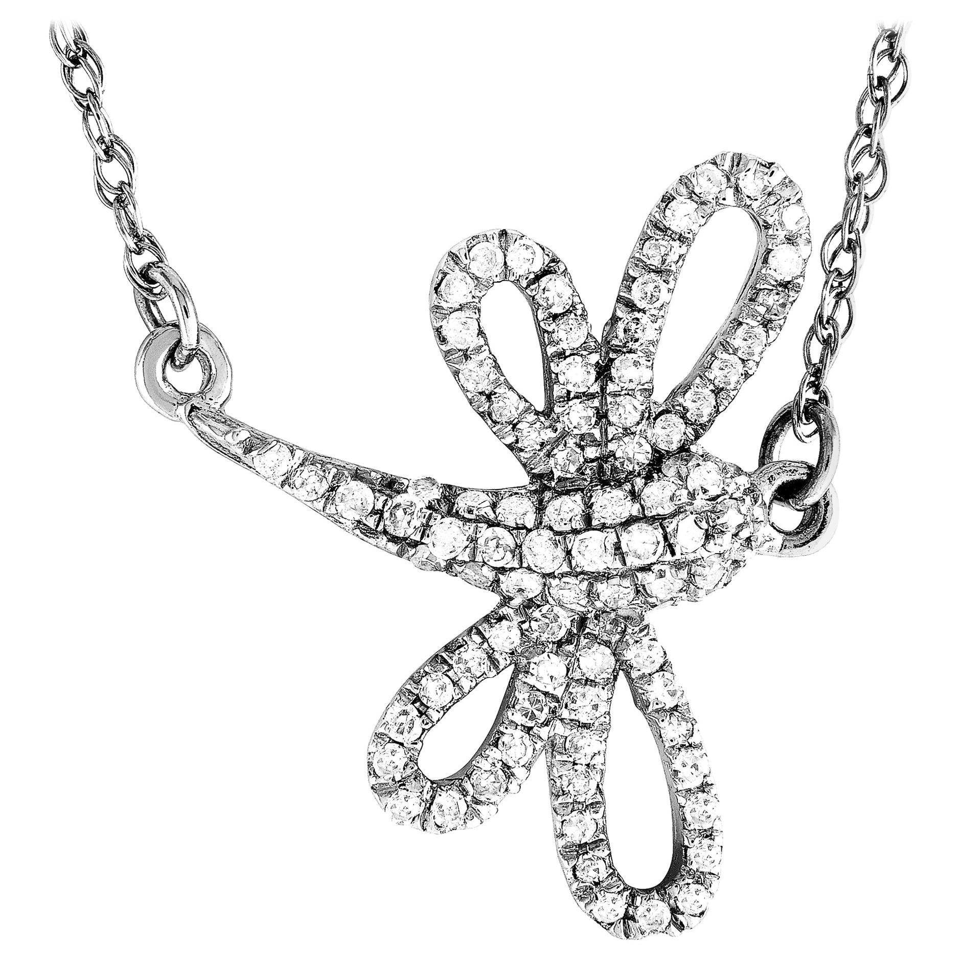 LB Exclusive White Gold .15 Carat VS1 G Color Diamond Dragonfly Pendant Necklace