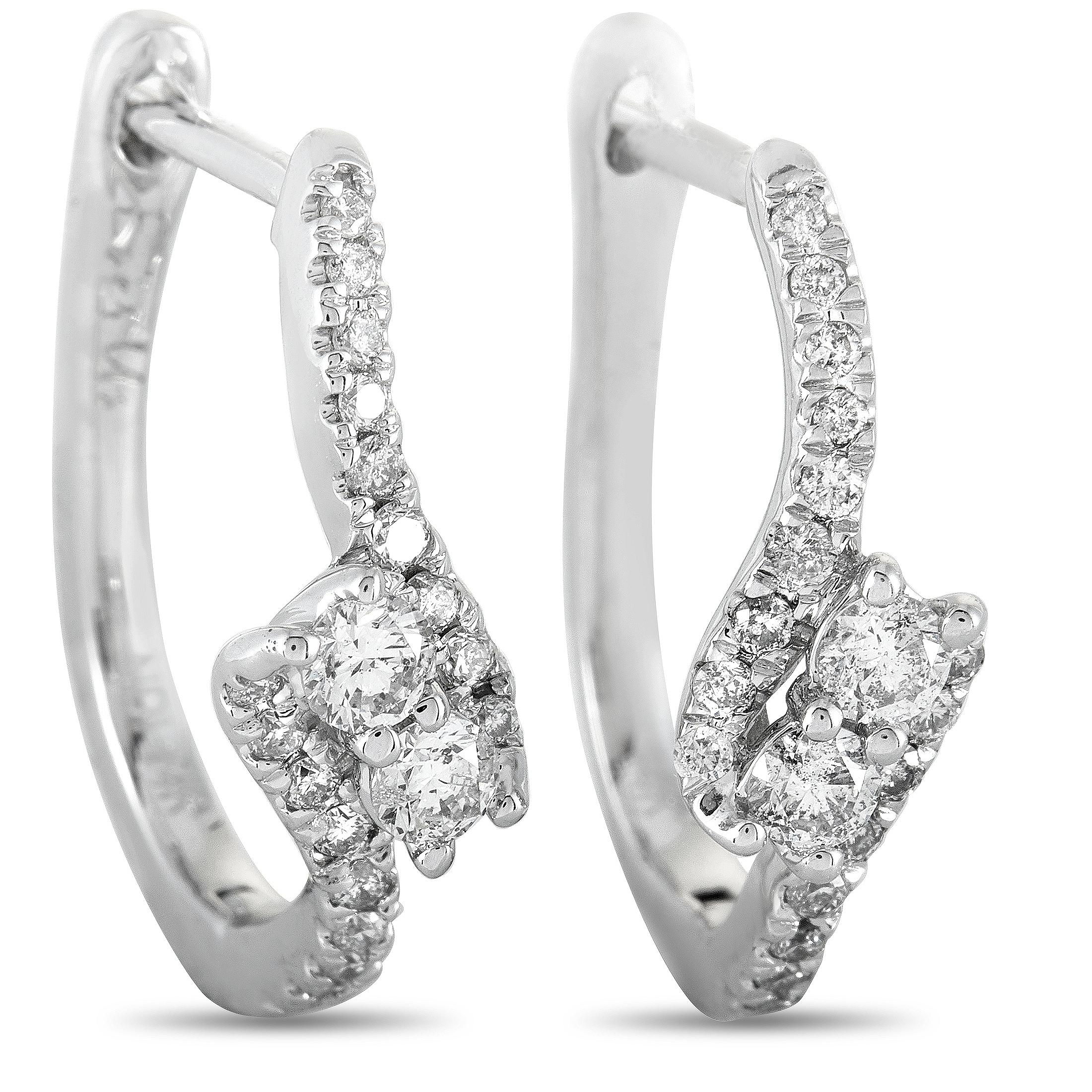 Women's LB Exclusive White Gold .40 Carat VS1 G Color Diamond Pave Hoop Earrings