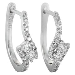 LB Exclusive White Gold .40 Carat VS1 G Color Diamond Pave Hoop Earrings