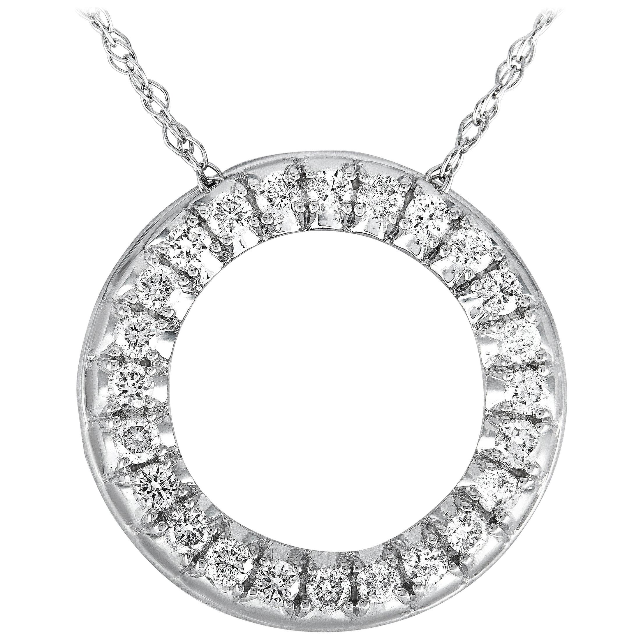LB Exclusive White Gold .50 Carat VS1 G Color Diamond Pave Pendant Necklace