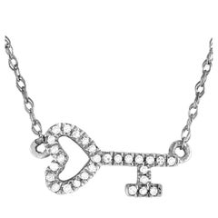LB Exclusive White Gold Diamond Pave Heart Key Pendant Necklace