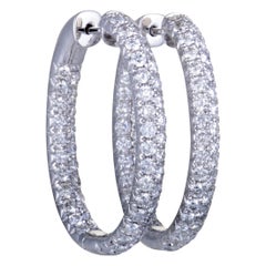 LB Exclusive White Gold Full Inside Out 4 Carat Diamond Pave Hoop Earrings