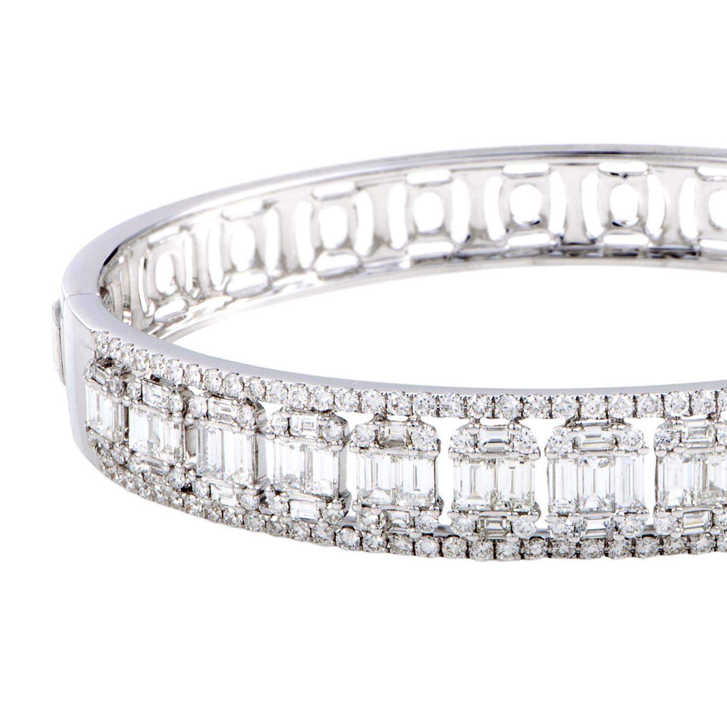 Women's LB Exclusive White Gold Round and Baguette Diamonds Bangle Bracelet