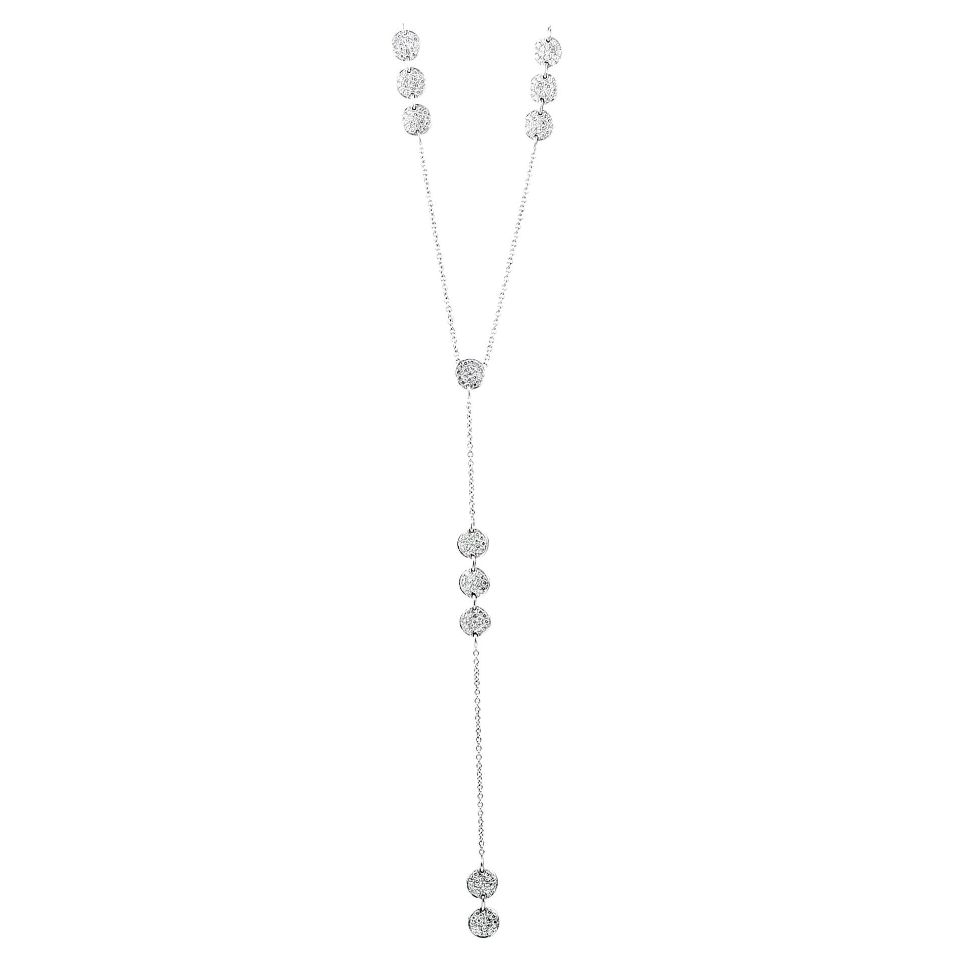 LB Exclusive White Gold Round Diamond Pave Long Pendant Necklace For Sale