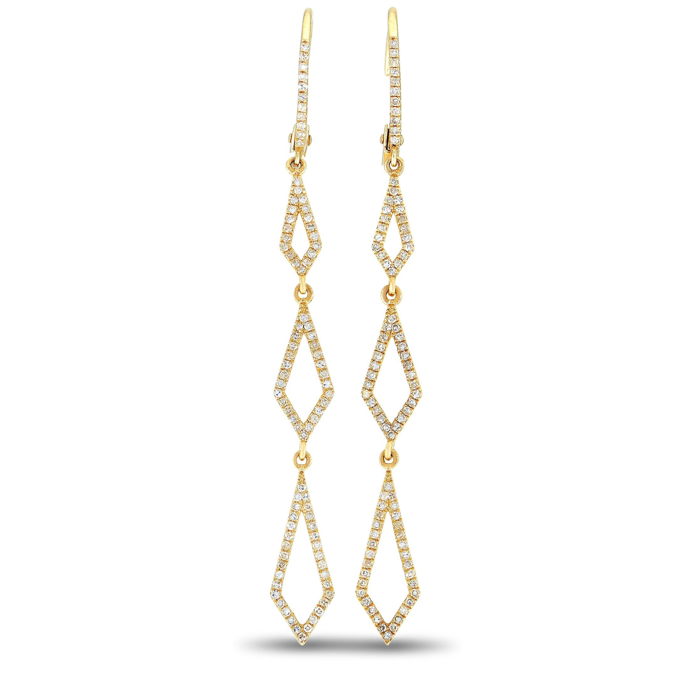 Women's LB Exclusive Yellow Gold .40 Carat VS1 G Color Diamond Pave Dangle Drop Earrings