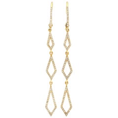 LB Exclusive Yellow Gold .40 Carat VS1 G Color Diamond Pave Dangle Drop Earrings