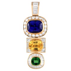 LB Exclusive Yellow Gold Diamond, Tanzanite, Sapphire, and Tsavorite Pendant Set
