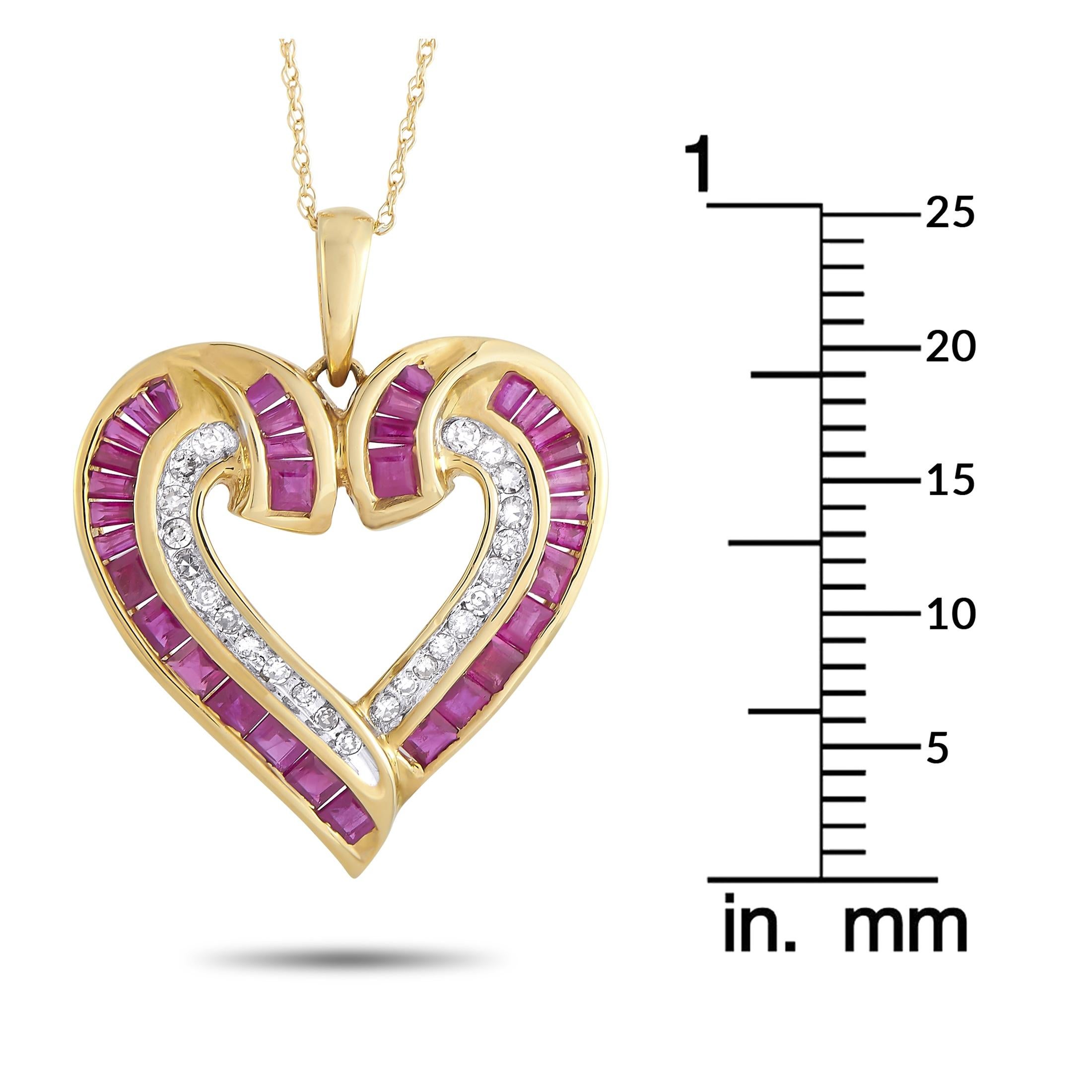 LB Exclusive14K Yellow Gold 0.16 Ct Diamond Ruby Heart Pendant Necklace In New Condition In Southampton, PA