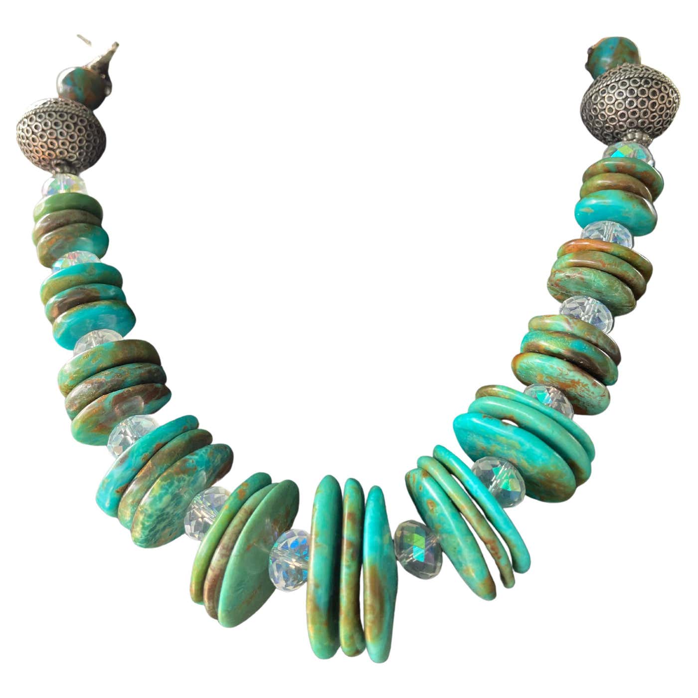 Cut Turquoise Disc LB handmade Kingman Turquoise disc beads Faceted Swarovski AB crystals ...
